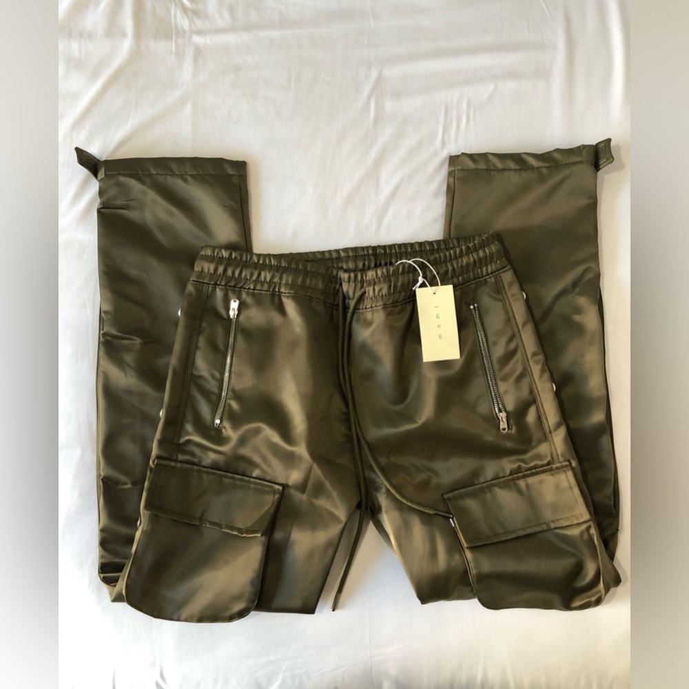 MNML Olive Satin Cargo Joggers